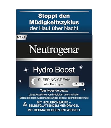 Neutrogena Hydro Boost Sleeping Cream - Nachtcreme mit Hyaluron-Gel-Komplex und selbstglättender Memory-Gel Formel - 50ml