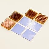 BNTECHGO 4 Pcs 40mm x 40mm x 11mm Golden Aluminum Heatsink Cooling Fin + 4 Pcs 40mm x 40mm x 0.5mm Silicone Based Thermal Pad