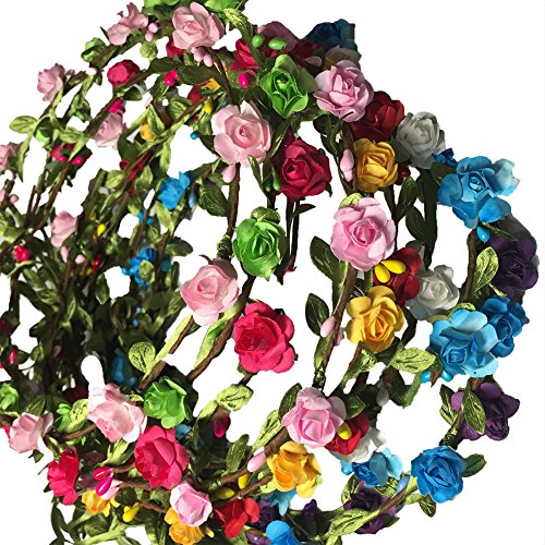 Freedi 10Pcs Women Flower Wreath Headband Boho Crown Tiaras Festival Wedding Beach Hair Wreath Party Decor Hairband - Thumbnail 6