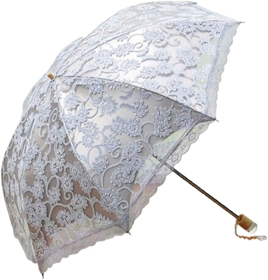 Leegoal Ladies Umbrella Lace Parasol Folding Umbrella Sun Shade Anti-uv (grey)
