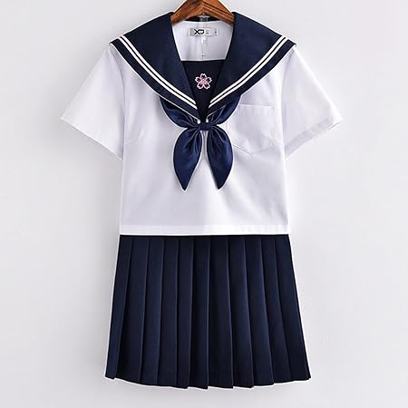 Amazon セーラー服 学生服 新品 半袖 レディースファッション 夏 大きいサイズ 女子高生 制服 コスプレ スカート リボン コスチューム 人気 高校生 通学ランキング 白 紺 赤 黒 ハロウィン 衣装 大人 セーラー襟 セット4 M コスプレ 仮装 通販