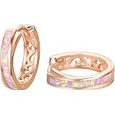 TANGPOET Opal Earrings for Women 925 Sterling Silver Small Sleeper Earring, Hypoallergenic Huggie Earrings, Opal Silver Earring, Jewelry Gifts for Her