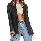 Pepochic Womens Oversized Leather Jacket Long Sleeve Faux Leather Blazer Lapel Button Down Leather Shacket Coat with Pockets