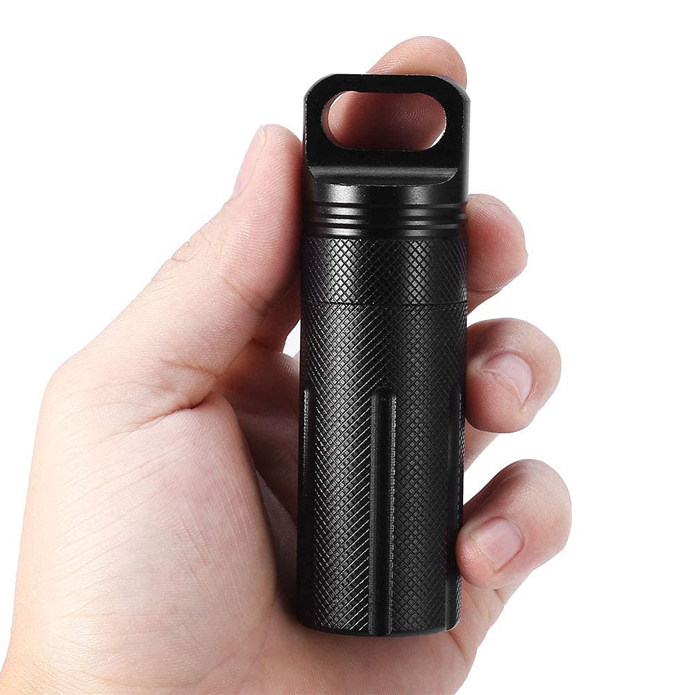 Wytino Capsule Seal Bottle, Daily Small Capacit Storage Case Waterproof Airtight Bottle Dry Box for Outdoor Travel Camping Tool (Black) key chain container, keychain case, keych