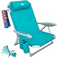 #WEJOY Folding Beach Chair for Adults, 4-Position Aluminum Lightweight Beach Chair, Low Sands Chairs with Shoulder Strap, Cup Holder and Padded Headrest, Supports 265lbs for Lawn