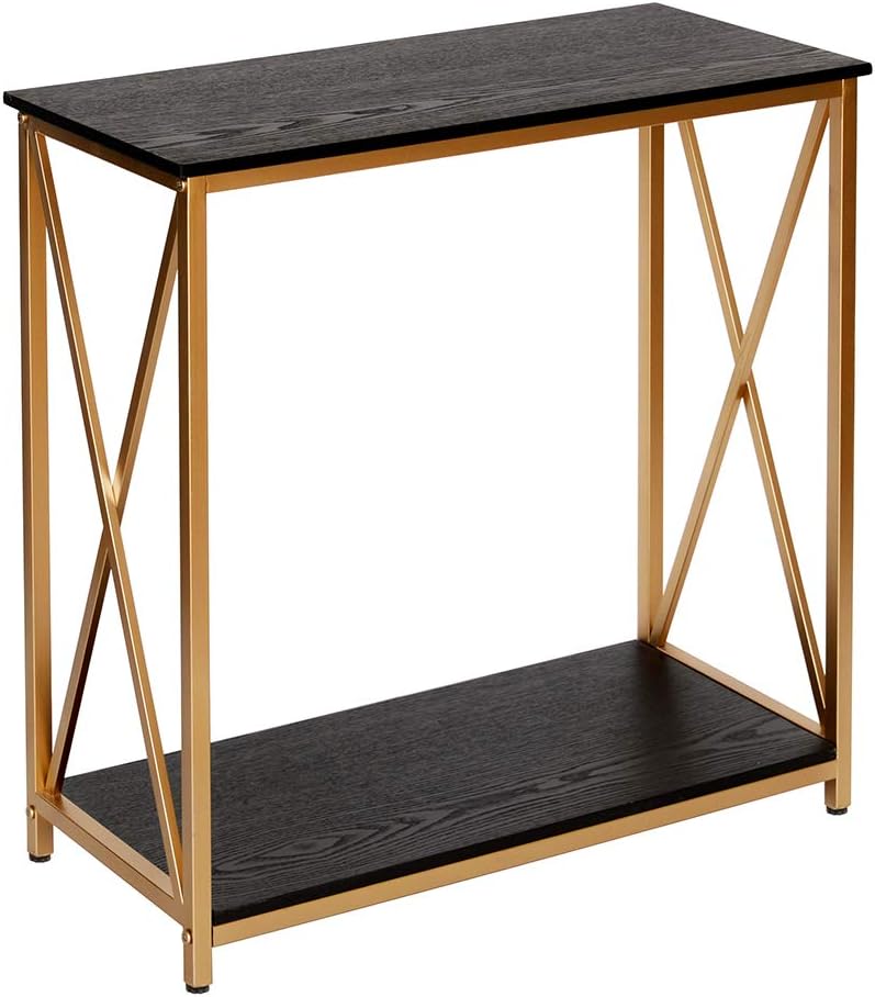 GHQME Industrial Console Table,Sofa Table with Storage Shelf,Side Table and Entryway Table,Living Room,Hallway,Entryway,Easy Assembly and Metal Frame (30.7" x 13.7" x 29.9", X-Shaped-Black)