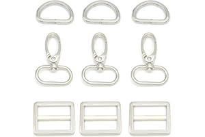 MELORDY 15Pcs Metal Swivel Snaps Hooks with D Rings and Tri-Glides Slide Buckles for Key Lanyard Purse Bag Straps Dog Collars DIY Sewing Hardware Craft (1 inch,Silver)