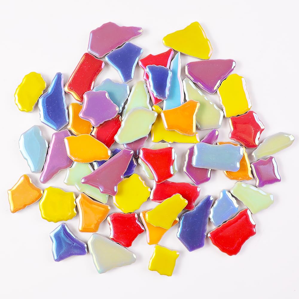 Photo 1 of 454g (1 LB) Iridescent Ceramic Tile for Crafts Mosaic Tiles Mosaic Pieces Glazed Porcelain Mosaic Making Supplies Art Projects, Home Decoration Vases Cups Flower pots DIY Photo Frame