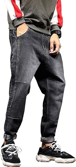 Amazon Puhao プハオ メンズ ジョガーパンツ デニム ゆったり ウエストゴム ジーンズ ゆる 美脚 ロングパンツ デニムパンツ ストリート系 ワイドパンツ 大きいサイズ 無地 通勤 ジーンズ 通販
