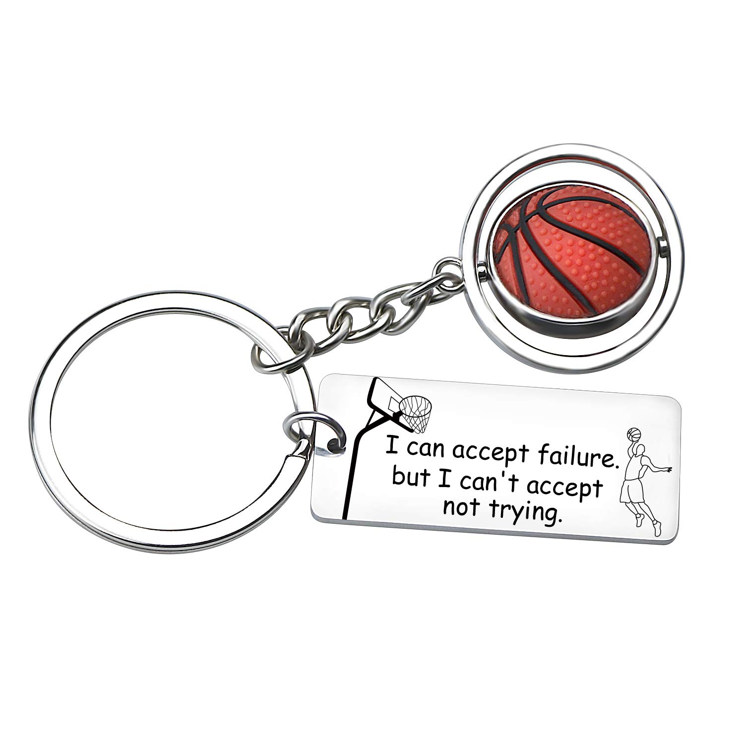 Inspirational Basketball Pendant Keychain,Sport Collection,Best Gift for Basketball Lover. (Can't Accept Not Trying)