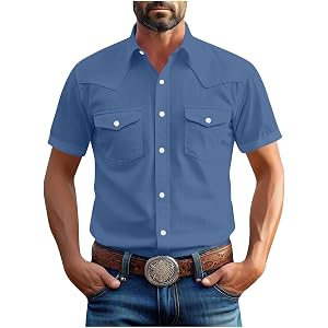 Work Shirts for Men Short Sleeve Two Pocket Front Collar Blouses Button Down Casual Dressy Business Tops Tunic