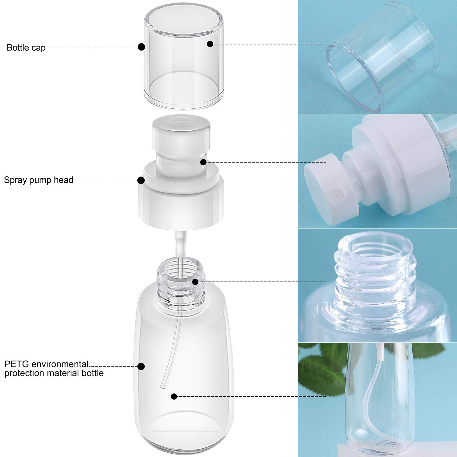 6 Packs Empty Spray Bottles, 2oz /60ml Travel Fine Clear Mist Bottle Small Refillable Cosmetic Sprayer for Essential Oils Skincare Lotion Perfume : Beauty