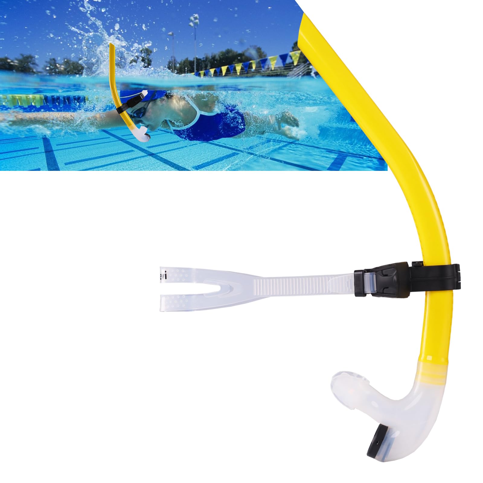 Photo 1 of Focevi Swim Snorkel for Lap Swimming,Adult Swimmers Snorkeling Gear for Swimming Snorkel Training in Pool and Open Water,Snorkle Center Mount Silicone Mouthpiece One-Way Purge Valve