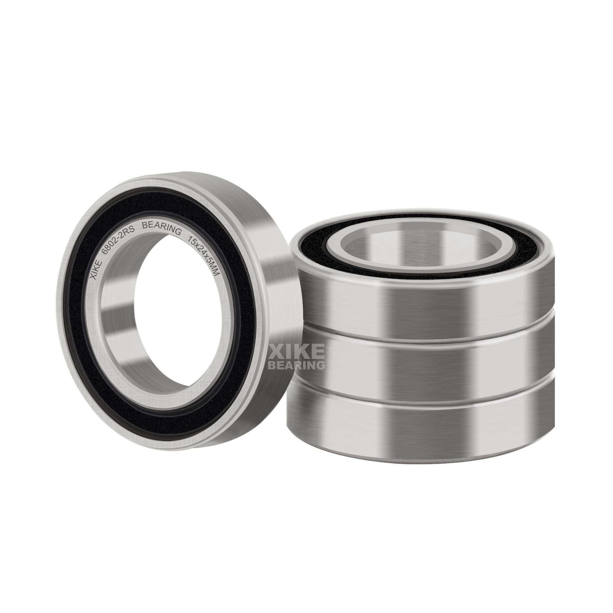 XIKE 6802-2RS Sealed Ball Bearings 15x24x5mm Double Seal Deep groove ball bearings, Chrome Steel and Lubricated, pack of 4.