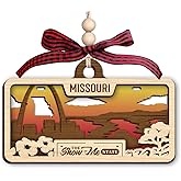 Missouri Wooden Ornament - Show Me State Scene with Arch Farmland and River - Layered Laser Cut Wooden Landscape Depicting Midwest Life and Landmarks - State Keepsake Ornament