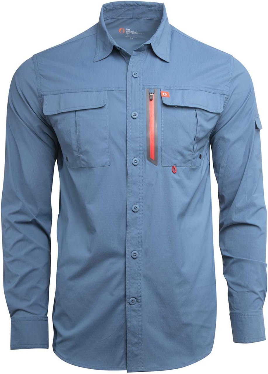 Long-Sleeve Fishing Shirt Blackfoot River, Moisture-Wicking Button-Up Clothes/Apparel for Men