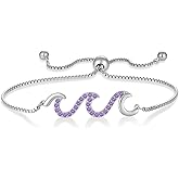 STARCHENIE 925 Sterling Silver Wave Bracelet for Women Adjustable Birthstone Bracelet Beach Ocean Jewelry