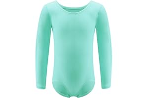 Dancina Leotard Long Sleeve Ballet Gymnastics Front Lined Cotton Bodysuit for Toddlers & Kids Ages 2-10