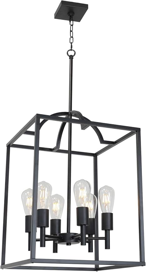 Todoluz 6 Lights Large Black Foyer Lantern Pendant Lighting