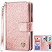 BENTOBEN Case Compatible with Samsung Galaxy S5, Glitter Sparkle Bling Faux Leather Flip Cover Credit Card Holder Cash Pocket Wristlet Protective Wallet Cases Cover for Samsung Galaxy S5, Rose Gold