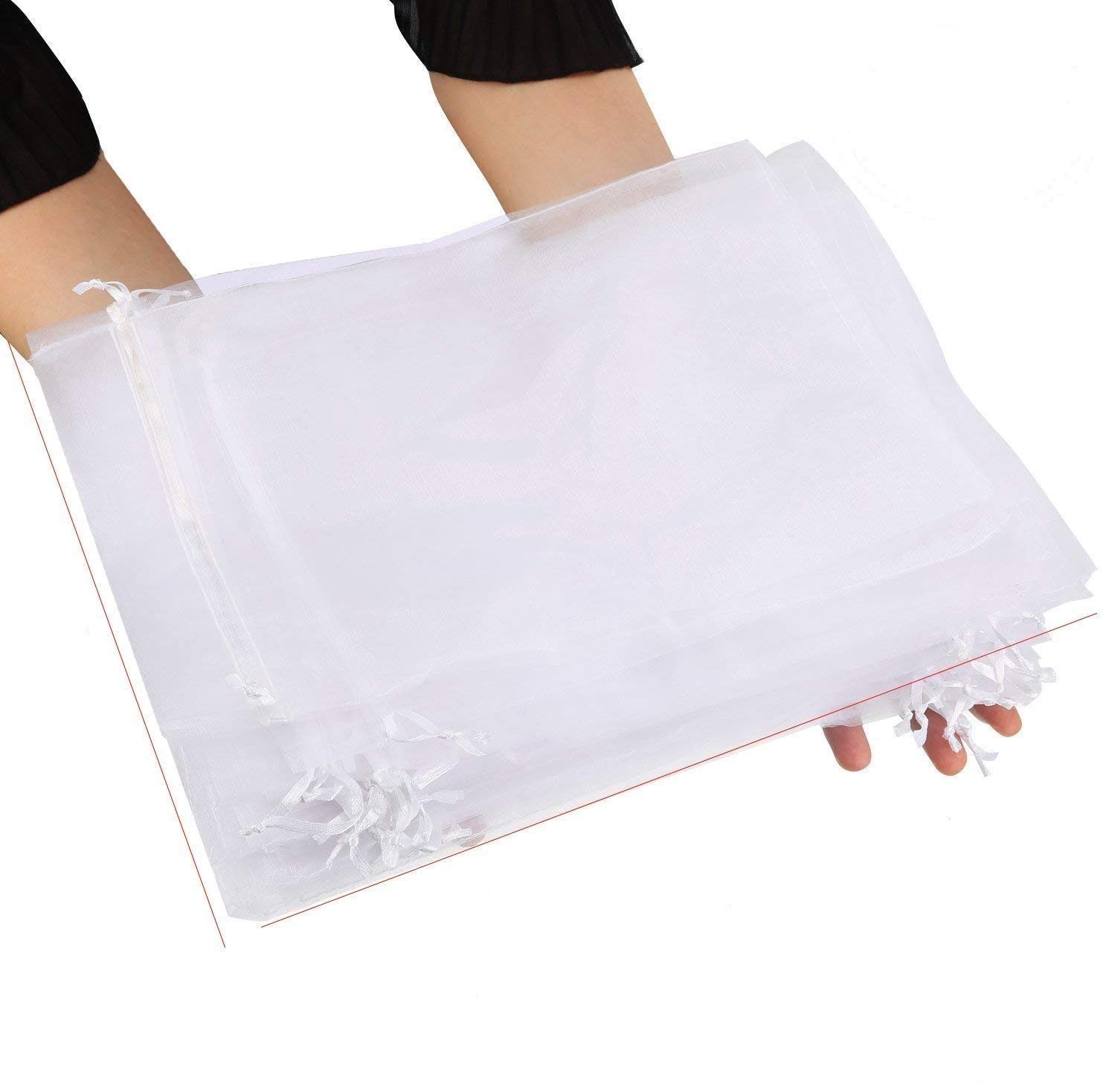 Sunnysam Pack of 50 Organza Gift Bags, 20 x 30 cm/7.9 x 11.8 Inches, Jewellery Drawstring Bags for Birthday and Wedding, Party, Packaging (White)