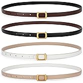 SUOSDEY 2 Pack Women Reversible Thin Leather Belts for Dresses Skinny Waist Belts for Jeans Pants, 0.6" Width