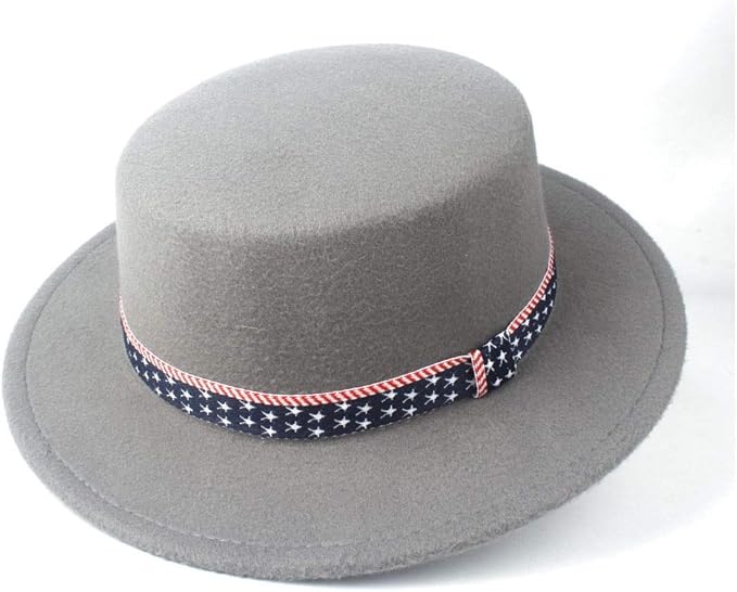 DAZHE Beautiful Flat Hat,Men Women Wool Flat Top Hat Wide Brim Fedora