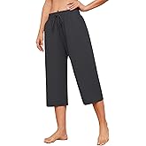 Larmliss Womens Capri Pants Casual Wide Leg Drawstring Elastic Waist Loose Lounge Cropped Pants with Pockets