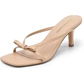 DREAM PAIRS Women&rsquo;s Comfort Bow Kitten Heel Sandals | Square Open Toe Slip On Slide Dress Heels, Elegant Casual Heeled for Bridal, Wedding Guest, Date Night &amp; Special Occasions