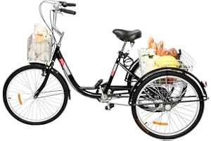 PEXMOR Adult Tricycle 7 Speed, 24/26 Inch 3 Wheel Bikes Tricycle for Adults, Adult Trike for Women/Men/Seniors, Three Wheel Cruiser Bike w/Folding Front & Rear Basket for Shopping/Recreation/Picnic