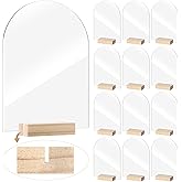 Yalikop 12 Pack Acrylic Sign Holder with Wood Base DIY Signs Acrylic Table Numbers Modern Signs Plaque Vertical Table Decor for Wedding, Restaurant, Store, Office, Hotel(5 x 7 Inch)