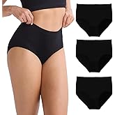 Hlizonn Women's High Waist Underwear 3-Pack,Black/White Seamless Panties, Soft Breathable Everyday Briefs ((No Show,S-XL)