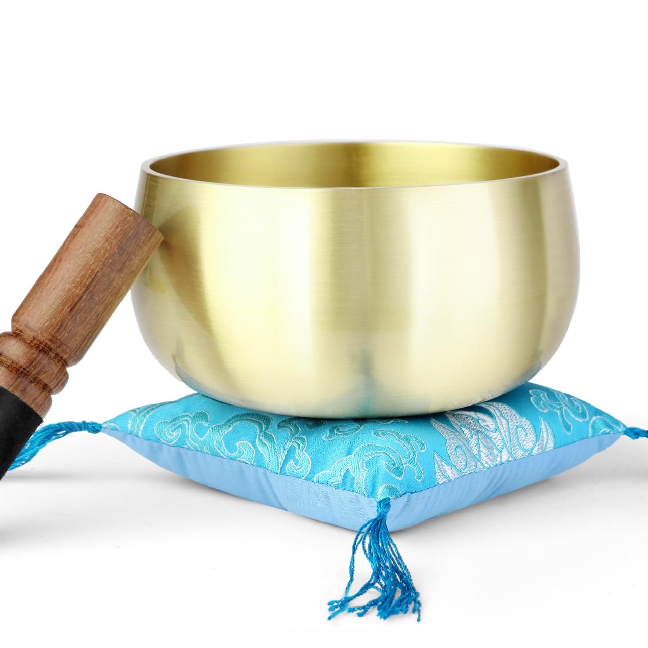 Photo 1 of *DAMAGED** Large Tibetan Singing Bowl Set - 6 Inch Sound Bowl for Yoga, Meditation, Stress Relief, Mindfulness, Healing &Chakra balancing. Long Pure Resonance, Includes Mallet & Cushion (Gold, 6 inch)