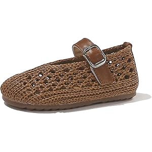RYLENDOR Woven Flats Girls Mary Jane Ballerina Flats Ballet Shoes Cute Hook and Loop Soft School Party Breathable Toddler Lit