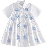 Muasaaluxi Toddler Baby Girl Outfit Short Sleeve Lapel Neck Star/Bunny/Carrot/Flower Embroidery Dress Playwear Summer Clothes