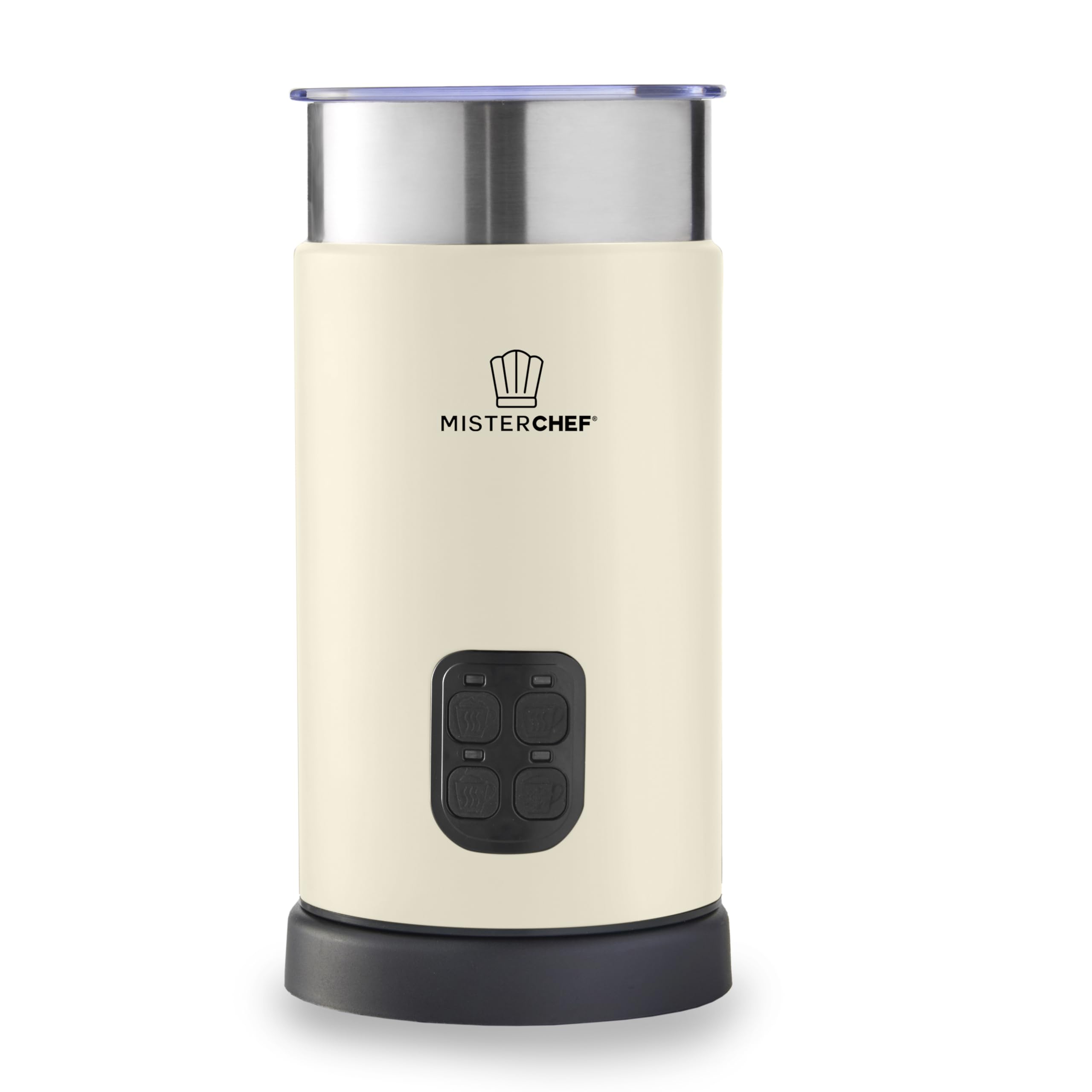 MisterChef Large 500W Automatic Milk Frother & Warmer – 4 Modes Hot & Cold Milk Frothing – 300ml Heating / 150ml Frothing Capacity – Silent Operation – Extra Whisks – Chrome Cream