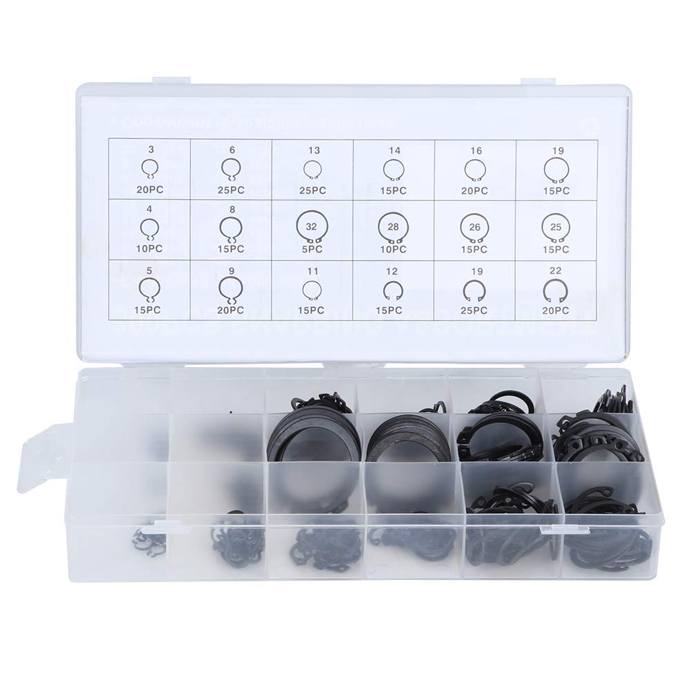 300Pcs Circlip Snap Kit Black Metal Assortment Set Retaining External Retention Bearings Gears Pulleys 2-32mm