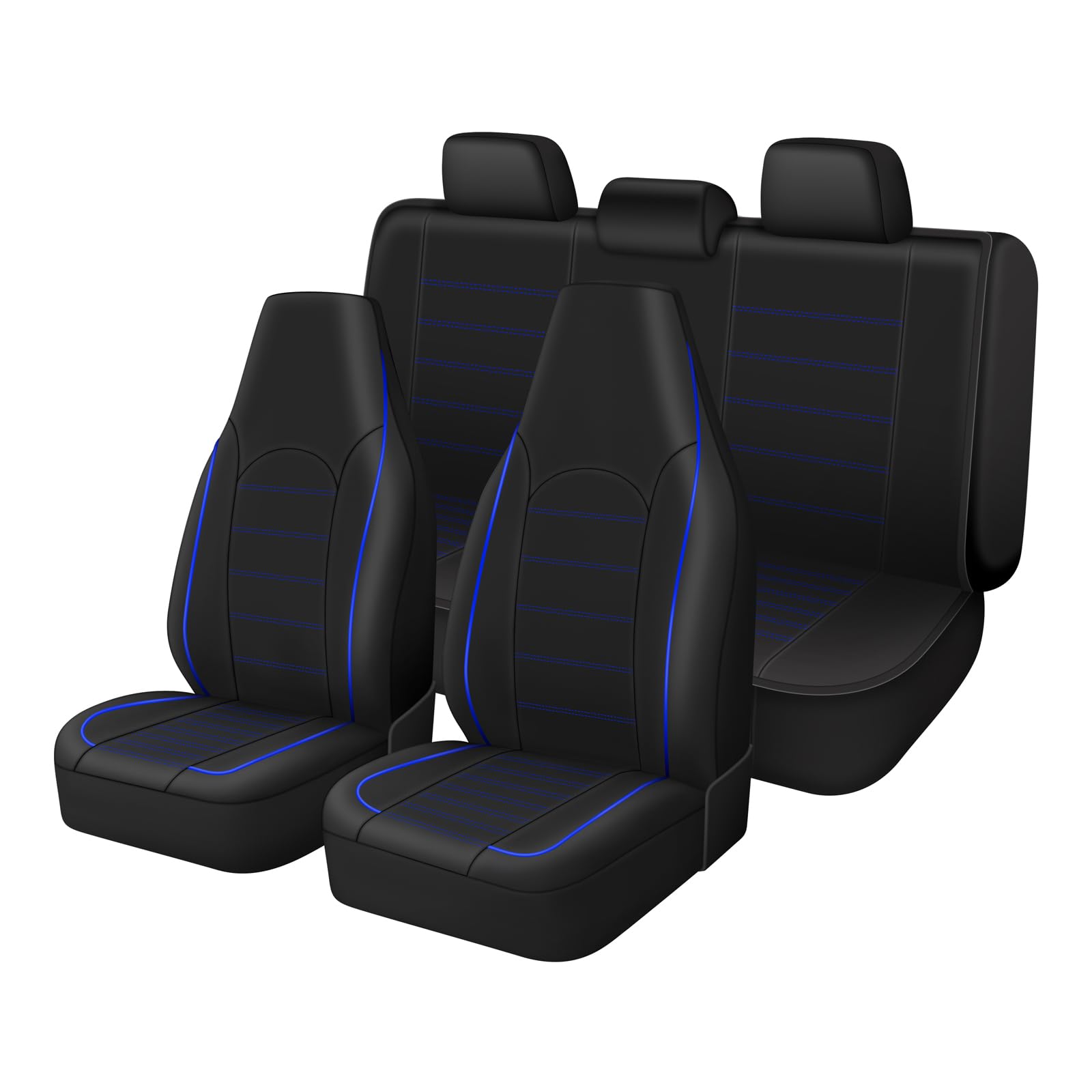 Photo 1 of TOYOUN Classic Universal PU Leather Car Seat Covers Full Set Fit Most Cars Trucks SUVS or Vans Blue High Back Front Bucket and Rear Auto Seat Covers Set Car Seat Protector