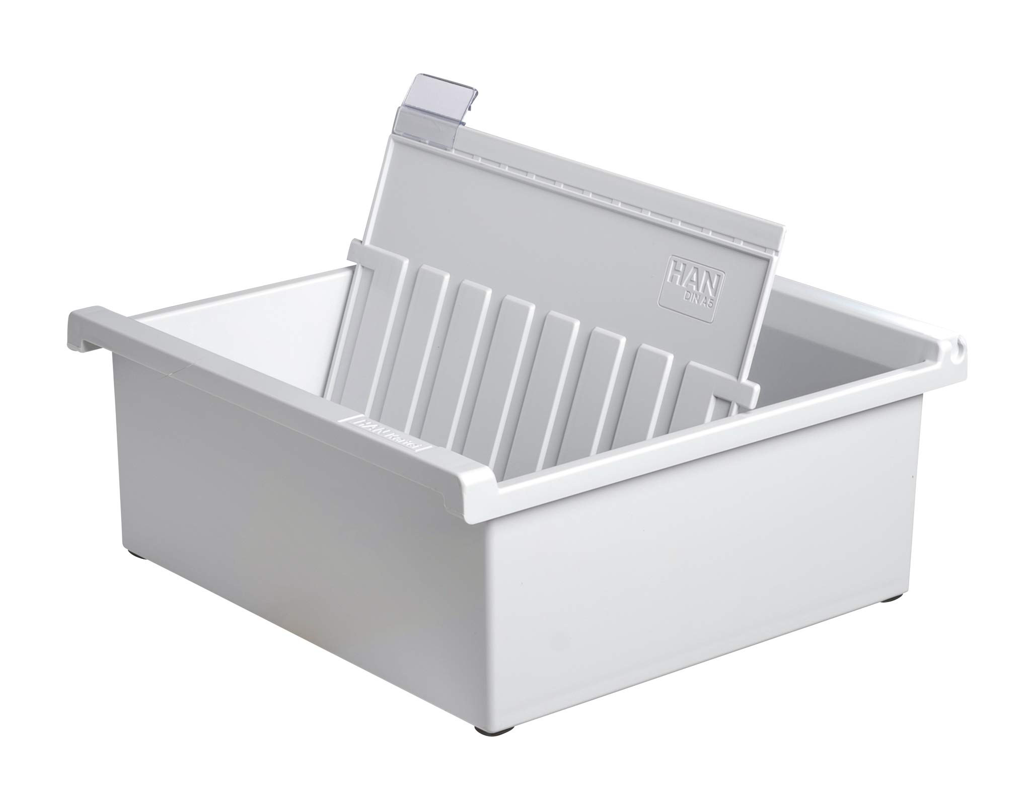 HAN 965-0-11, Card index tray A5 landscape. Innovative, attractive design holds 800 cards, supplied with 1 support plate with clear index tab, light-grey