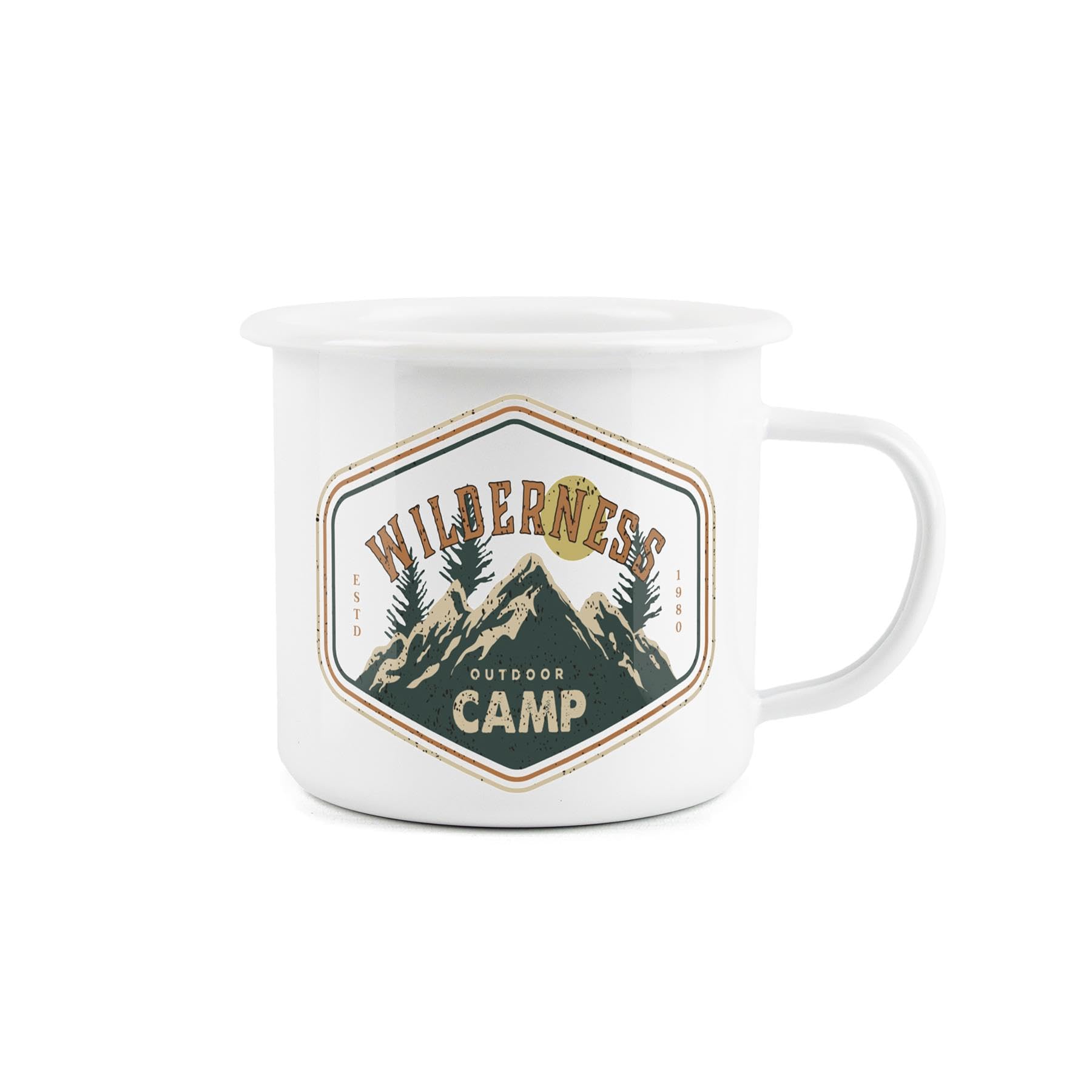 Wilderness Outdoor Camp Vintage Style Enamel Mug - Camping Gift Durable Hot Drinks White Outdoor Cup - Travel Picnics Home Hiking