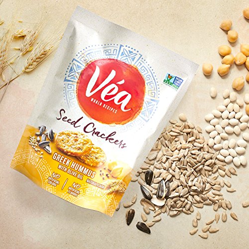 Vea Snacks Seed Crackers, Greek Hummus with Olive Oil, non-GMO Project Verified, 5 Ounce