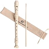 Soprano Recorder Instrument for Kids&amp;Student - German Fingering 8 Hole Flute ABS Descant Recorders for Beginners with Cleaning Rod and Bag, Beige
