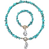 Dvehdbay Chunky Turquoise Necklaces for Women - Turquoise Beaded Necklace and Bracelet Set, Western Chunky Beaded Necklaces for Women, Statement Chunky Summer Jewelry, Pendant Jewelry for Womens