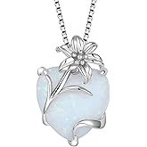 YL Heart Necklace for Women 925 Sterling Silver Lily Pendant Created Opal Flower Jewelry