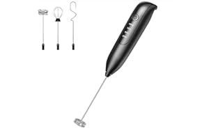 Dynooper Mighty Electric Milk Frother Handheld Mixer, with Digital Display & Wireless Charging Stand for Stocking Stuffer Coffee Frother For Latte, 3 Whisk Heads, Type-C