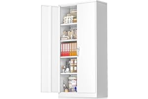 Greenvelly White Metal Storage Cabinet, 72" Steel Locking Cabinet with Doors and 4 Adjustable Shelves, Tall Tool Cabinets Lockable File Cabinet for Home Office, Metal Classroom Cabinet for Garage
