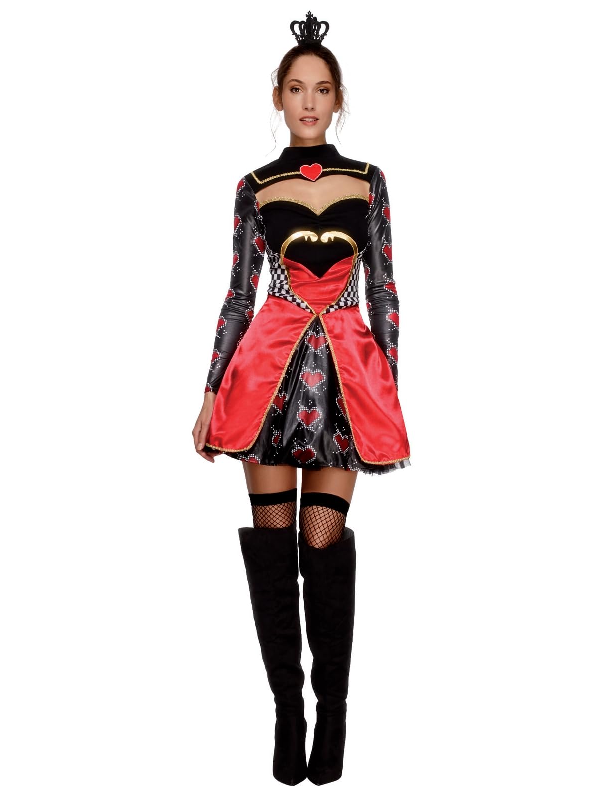 Smiffys Fever Queen Of Hearts Costume, Black Dress, Attached Underskirt & Mini Crown, Fever Fancy Dress, The Queen Dress Up Costumes