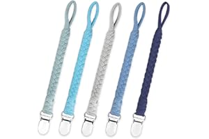 Duludulu Braided Pacifier Clip for Boys & Baby Girl, Binky Clips Pacifier Holder 100% Handmade Teething Straps Unisex Design Smoother Mam Pacifier Clip Fits All Pacifiers for Shower Birthday Gifts
