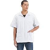 TopTie Unisex Zip Front Smock Short-Sleeve Zippered Work Shirt Utility Jacket