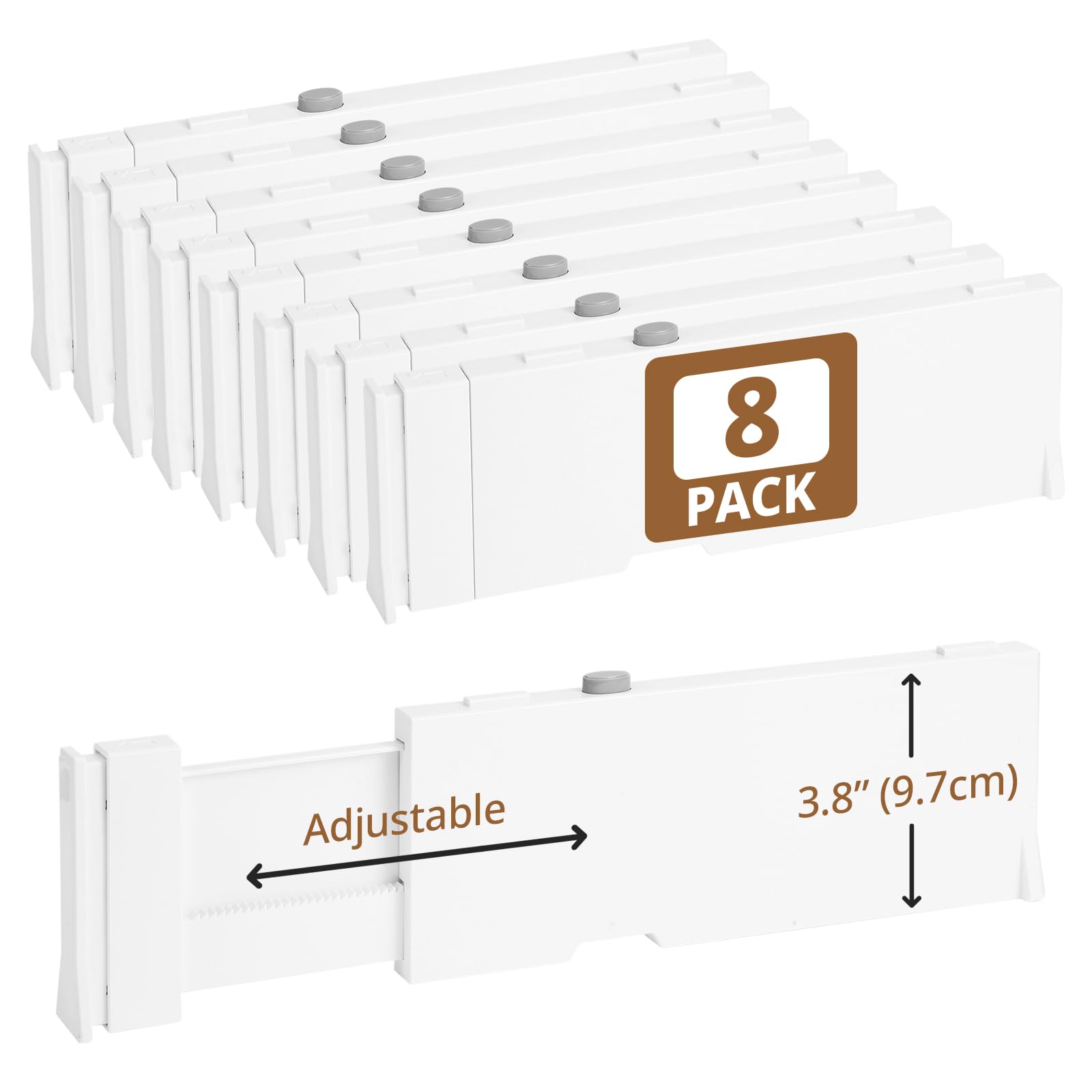 Photo 1 of 8 Pack 3.8" High Drawer Dividers, 11"-17" Expandable Drawer Organizer For Clothes, Dresser Drawer Organizer, Warm White Drawer Separators for Baby Clothes, Vanity, Cosmetic, Kitchen and Office Storage